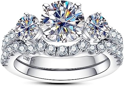 Moissanite Wedding Rings Bridal Set 3.7CTTW D Color VVS1 Clarity Round Brilliant Cut Moissanite Diamond S925 Sterling Silver Wedding Band Engagement Rings for Women with Certificate