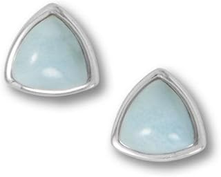 925 Sterling Silver Rhodium Plated Tri Shape Larimar Stud Earrings 8.5mm Triangle Jewelry for Women