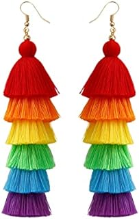 Vibrant DoreenBow Rainbow Dangle Earrings with Stainless Steel French Wire for LGBTQ+ Pride, Boho-Style Tassel Design