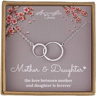 Mother's Day Sterling Silver Rolo Chain Pendant Necklace with Spring Ring Clasp, Gifts for Mom from Daughter, 2 Circle Infinity/Mama Design