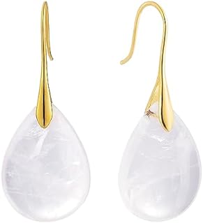 SELOVO Agate Teardrop Stone Grey Drop Earrings Fishhook Dangle Earrings Silver Tone