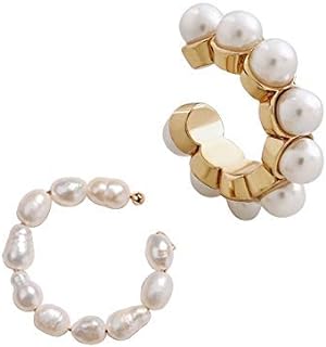 Cuff Clasp Pearl Embellished Earrings - Zinc & Resin Material, Comfortable Cuff Back Finding - Trendy Hoop Design Earring for Stylish Women