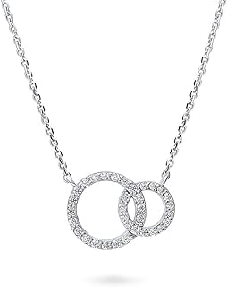 BERRICLE Sterling Silver Open Circle Cubic Zirconia CZ Interlocking Pendant Necklace for Women, Rhodium Plated