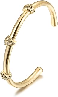 CIUNOFOR 18K Gold filledfor Her Women Teen Bracelet Bangle with Cubic Zirconia Stones Hinged Jewelry with Crystal Oval Love Friendship Birthday Present Girls