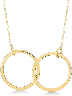 14k Real Gold Interlocking Circles Necklace for Women | Double Rings Necklaces in 14k Gold | Intertwined Circles Pendant Necklaces | Delicate Round Jewelry | Gifts for Anniversary, 18"