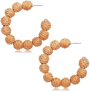 Bohemian Rattan Hoop Earrings with French Wire Back Finding for Women, Round Handwoven Design, Perfect Summer Beach Jewelry Gift