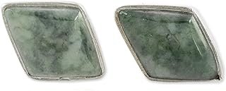 NOVICA handmade .925 Sterling Silver Jade Stud Earrings Green Rhombus from Guatemala [0.4 in H x 0.2 in W x 0.2 in D] 'Mayan Elegance in Green'