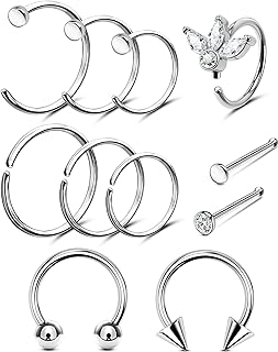 Bee Cubic Zirconia Nose Ring with Screw Back Finding - 11PCS OUFER Nose Rings Hoops in 316L Surgical Steel