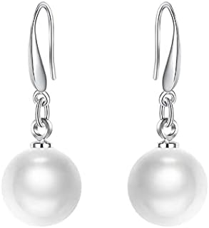 Sterling Silver Big Pearl Earrings for Women Freshwater Cultured Pearls Dangle Drop Earring Jewelry for Girls Large Round White Pearl Studs Earrings