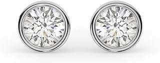 14K Solid White or Yellow Gold Lab Grown Moissanite Diamond Bezel Set Stud Earrings | 0.50, 1.0, 1.5, 2.0 CTW | Screw Back or Push Back Posts | Made in USA | By Adora Fine Jewelry