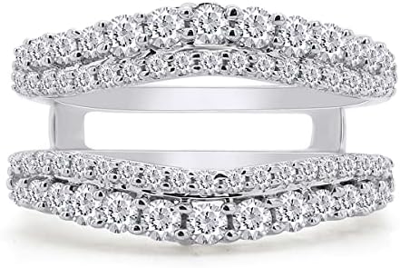 Double Diamond Wedding Ring, 1cttw Round Lab-Created Moissanite & Lab Grown Diamond Enhancer Guard Ring in 14K Rose Gold Over Sterling Silver, Perfect Mother's Day Gift