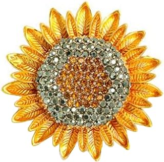 KUPOOL Sunflower Brooch Colorful Crystal Badge Accessory Rhinestones Retro Handmade Elegant Sunflower Brooches pins Brooch for Women Girls Girlfriend Stylish Ornament, Yellow