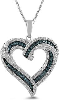 Amazon Essentials Sterling Silver Blue and White Diamond Heart Pendant Necklace (1/2 cttw), 18" (previously Amazon Collection)