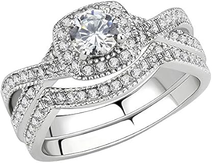 Stainless Steel Rings for Women Infinity Wedding Set Round CZ Cubic Zirconia Halo Engagement Bridal Jewelry Set
