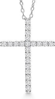 Gem Stone King Moissanite Cross Necklace | 0.17 Cttw | 17X12MM | Jesus Christian Reiligous Crucifix Jewelry Pendant Necklace for Women | with 18 Inch Chain