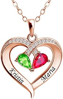 Custom Rose Gold Mom Necklace with Figaro Chain, Personalized with 2 Names and Birthstones - Ideal Gift for Mother, Wife, Girlfriend or BFF