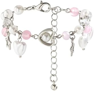 Y2K Star Pearl Beaded Chain Bracelets Vintage Adjustable Aesthetic Charm Bracelet Cool Punk Gothic Link Dainty Bracelets for Women Girls Grunge Jewelry Gifts