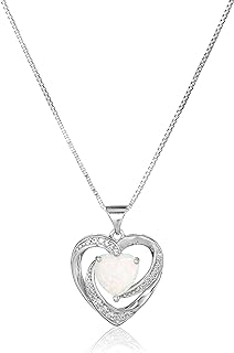 Amazon Essentials womens Sterling Silver Created Opal and White Sapphire Open Heart Pendant Necklace, 18" (previously Amazon Collection)