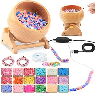 Clay Bead Spinner, Electric Bead Spinner for Jewelry Making - Adjustable Automatic Bracelets Maker with Big Eye Needle, Thread, 9 Bags Clay Beads and 9 Bags Seed Beads