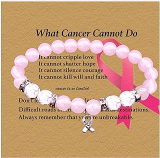 Breast Cancer Charm Bracelet for Women & Girls, Stainless Steel Natural Stone Inspirational Bracelet with Lobster Claw Clasp, Box/Cord/Bead Chains