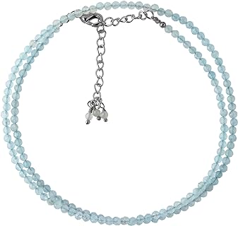 Natural Aquamarine Beads Necklace, 2.5 mm Beads Size, Delicate Necklace with Energy Healing Crystals, Silver Plated Chain, Gift for Her, Gemstone Jewelry 18 inch