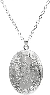 Vintage Flower Locket Picture Pendant Necklace Engraved Antique Carved Pattern Oval Heart-shaped Necklace For Women Girls Hold Picture Souvenir Memorial Jewelry