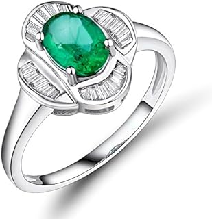 14K White Gold Natural Green Emerald Diamonds Rings Engagement Promise for Women Promotion