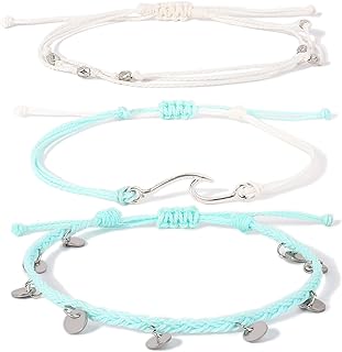 Waterproof String Anklets Cute Beaded Ankle Bracelets Beach Wave Anklet Stainless Steel Coin Boho Ankle Jewelry for Women Teen Girls