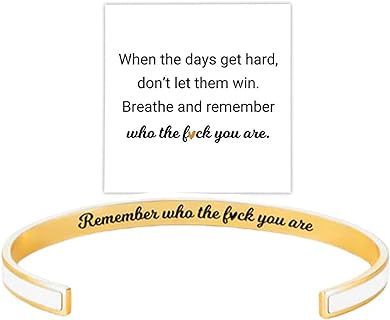 "Remember Who The F You Are" Engraved Stainless Steel Bangle Bracelet with Box Chain, Inspiring Jewelry Gift for Women and Sisters