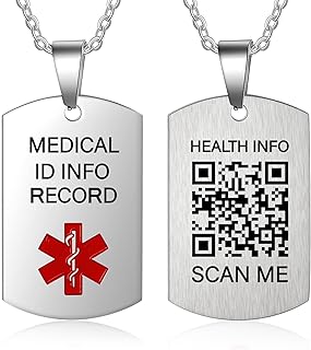 Emergency Sterling Silver Medical Alert Pendant for Men, Women, and Kids with C-link Chain and Lobster Claw Clasp - QR Engraved Alert Necklace