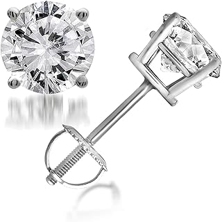 2.00 Carat Prong Set 14kt White Gold Round-Cut Solitaire Diamond Stud Earrings (J-K, I2-I3) by La4ve Diamonds | Real Diamond Stud Earrings For Women | Gift Box Included