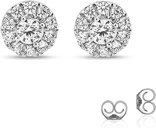 Lab Grown Diamond Halo Earrings for Women | 1/4-1 1/2 CT TW 10K Real Gold Diamond Stud Earrings | Ideal Gift for Women