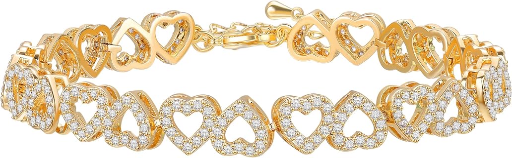 White Gold Silver Box Chain Infinity Heart Bangle Bracelet with Created Zircon Gemstone for Women, Elegant Love Design, Perfect Jewelry Gift for Wife, Girlfriend, Her