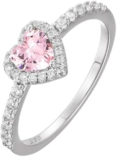 YL 925 Sterling Silver Engagement Rings Halo Love Heart Band Heart Cut 5MM Birthstone Jewelry for Women