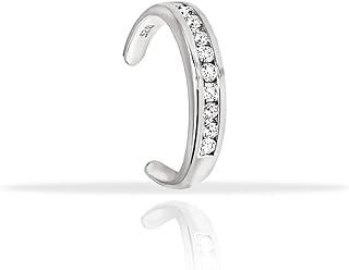 Hoops & Loops 925 Sterling Silver Channel Cubic Zirconia CZ Adjustable Tarnish Resistant Hypoallergenic Open Toe Ring for Women Teen Girls, Silver, Yellow Gold, Rose Gold, Black
