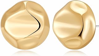 CUFELMU Gold Geometric Stud Earrings Chunky Statement Earrings for Women Irregular Crumpled Square Half-ball Triangle Heart Stud Earrings Jewelry Gifts