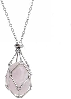 Handmade Crystal Holder Necklace - Stainless Steel Cage for Stone - Crystal Stone Holder Necklace Adjustable Length, Crystal Jewelry for Women Men
