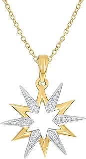 Elmas 1/10CT Round Diamond Yellow Gold Plated 925 Sterling Silver Celestial Dodecagram Star Pendant Necklace for Women