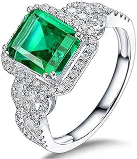 Beautiful Natural Green Emerald Diamonds Engagement Ring Solid 14K White Gold Wedding Rings for Ladies Women Promotion
