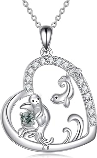 Blue Zirconia Sterling Silver Dolphin Pendant Necklace, Hypoallergenic Marine-Themed Jewelry Gifts for Women and Girls (Design: Heart-Shaped Dolphin), Perfect for Mother's Day
