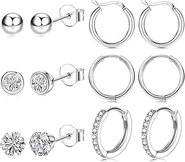 Ensemble de Boucles d'Oreilles Créoles en Argent avec Zirconium, Diamètre Intérieur de 12mm, Hypoallergéniques et Confortables, Idéal pour Femmes et Filles pour Toutes Occasions