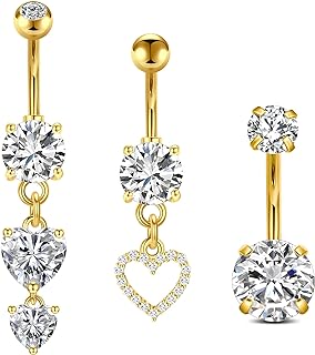 Briana Williams Gold Belly Button Ring Stainless Steel Belly Rings for Women 6mm 10mm Belly Button Piercing Clear Round Heart Diamond Belly Button Rings