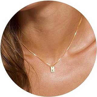 Gold-Plated Brass Initial Choker Necklace with Cubic Zirconia for Women - Box Chain, Italy Origin, Trendy K-Tag Pendant Design