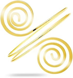 RechicGu Swirl Gypsy Boho Armband Upper Arm Cuff Victorian Filigree Bangle Bracelet Adjustable Armlet Belly Dance Gift Gold