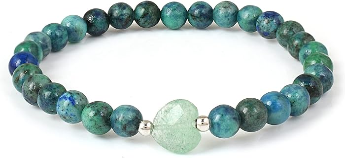 – 6MM Natural Azurite Malachite And Aventurine Jade Gemstone Round Beads Stretch Bracelet for Women & Girls (18CM)
