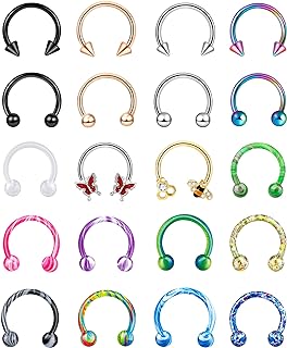 ONESING 20 Pcs Septum Rings 16G 18G 20G Septum Jewelry Septum Rings for Women Septum Piercing Lip Rings Nose Piercing Jewelry Tragus Horseshoe Earrings Hypoallergenic Stainless Steel Septum Ring 10mm