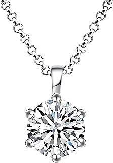 Impalsory Moissanite Pendant Necklace, 0.5ct 1ct 2ct Classic Round 6 Prong Solitaire Simulated Diamond Necklace for Women Girls 18K White Gold Plated Silver with 18 inch Chain