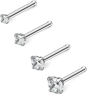 Ruifan 18G 1.5mm 2mm 2.5mm 3mm Round Diamond CZ Nose Bone Studs Rings Pin Piercing Jewelry 4-16PCS