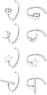 Dochais 925 Sterling Silver Hoop Earrings for Women Huggie Half Hoops Earrings Ball, Bar, Star, Moon Huggie Hoop Earrings Small Hypoallergenic Tiny Earrings Half Hoops Cartilage Piercing Earrings