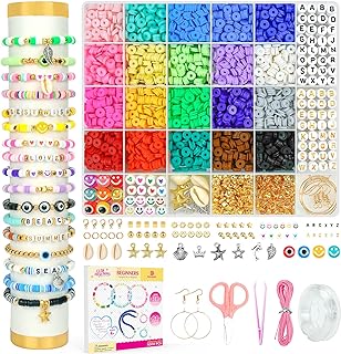 Charm-Clasp Dowsabel 5000 Pc Polymer Clay Beads DIY Bracelet Set for Kids in Multicolors - Flat Preppy Beads Kit for Jewelry Making Beginners - Unique Birthday Gifts for Kids Age 6-12